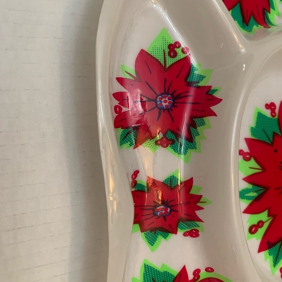 Vintage Plastic Christmas Snack Serving Tray Poinsettia Flowers - Picture 3 of 9